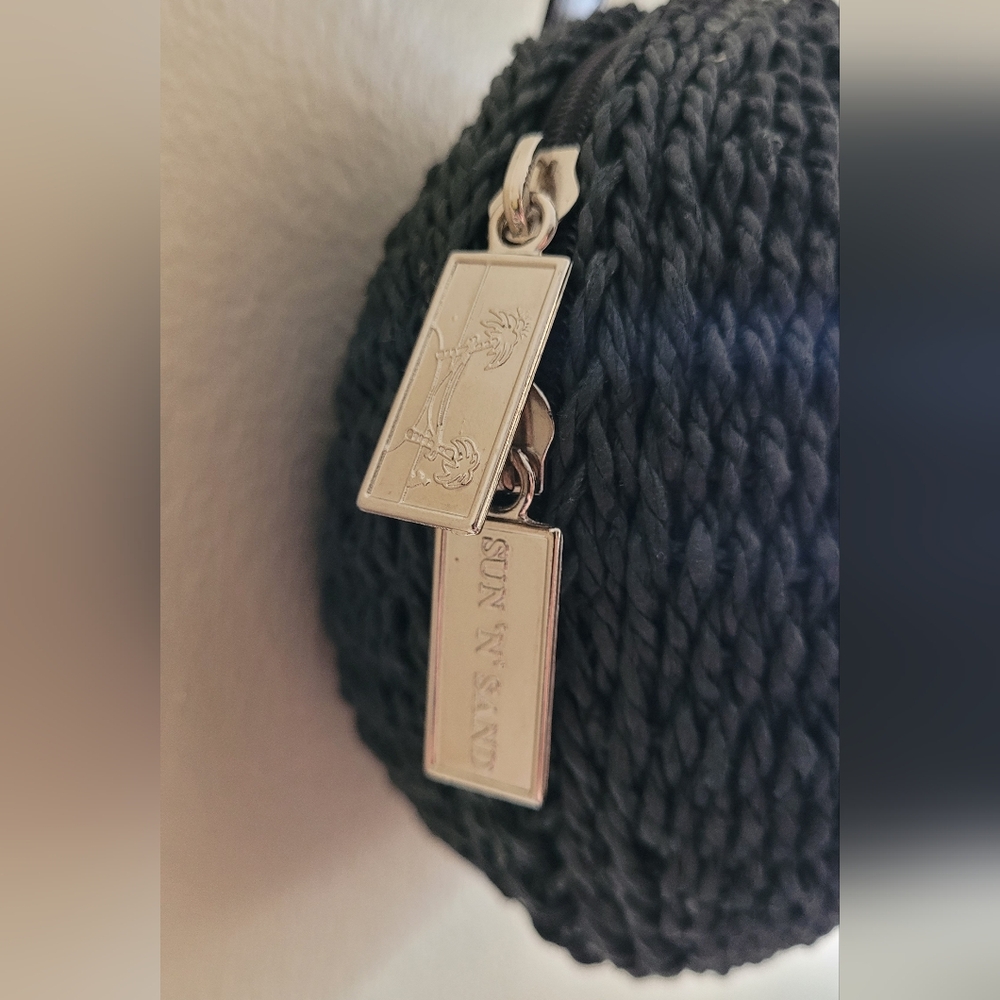 Vtg Sun N Sand Double Handled Raffia Woven Straw Bag, Black. - Picture 2 of 8
